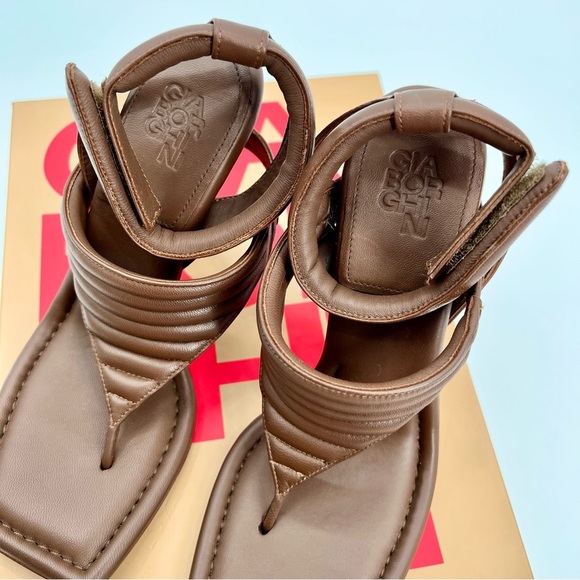 NWT Gia Borghini Women Coffee Brown Gia 8 Puffer Leather Sandals Heels EU37 US7 - Picture 7 of 15